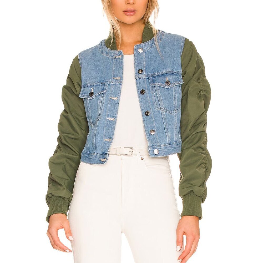 Veronica Beard Emelia Combo Denim Bomber Jacket Size S